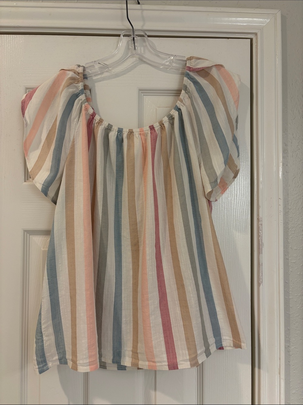 GAP Striped Pastel Peasant Blouse - Pink, Blue, Tan, Cream, White